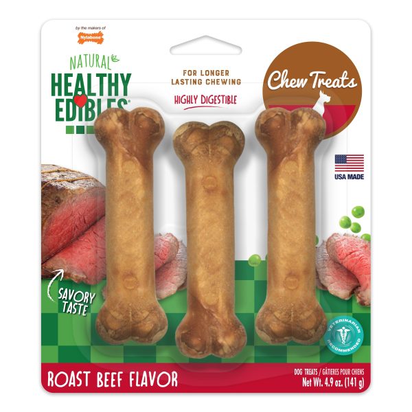 Nylabone Healthy Edibles AllNatural Long Lasting Roast Beef Dog Chew Treats Roast Beef, SMall Regular  Up To 25 Ibs. 3 ct For Cheap