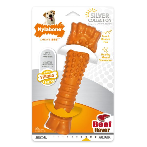 Nylabone Silver Collection Strong Chew Rubber Bone Chew Toy for Senior Dogs Beef Flavor 1ea XL Souper - 50+ lb Hot on Sale