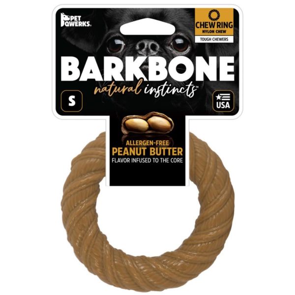 Pet Qwerks Barkbone Natural Instincts Nylon Chew Ring Dog Toy Peanut Butter 1ea SM Cheap