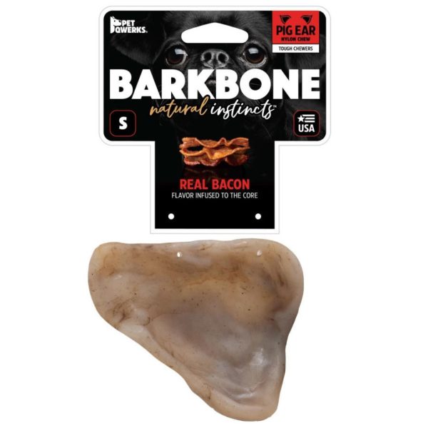 Pet Qwerks Barkbone Natural Instincts Nylon Pig Ear Dog Chew Toy Bacon 1ea SM Sale