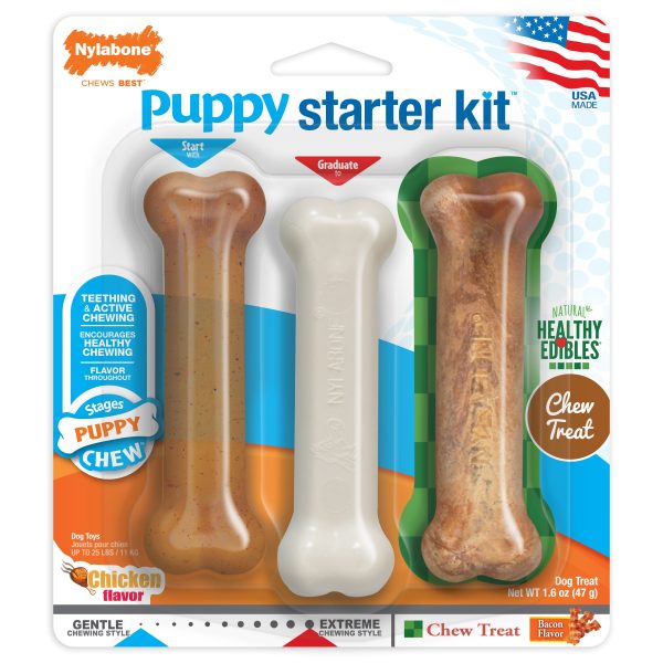 Nylabone Puppy Starter Kit Dog Chew Toys & Treat Chicken & Bacon 1ea SMall Regular - Up To 25 Ibs. For Discount