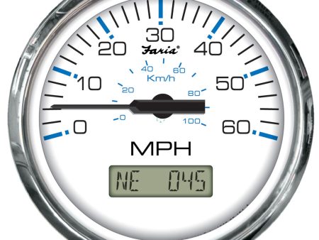 Faria Chesapeake White SS 4  Speedometer w LCD Heading Display- 60MPH (GPS) [33826] Online now