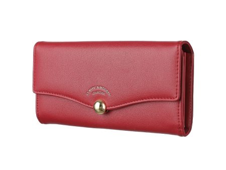 Women s Long Bifold Wallet with Ball Decoration (Red) Cheap